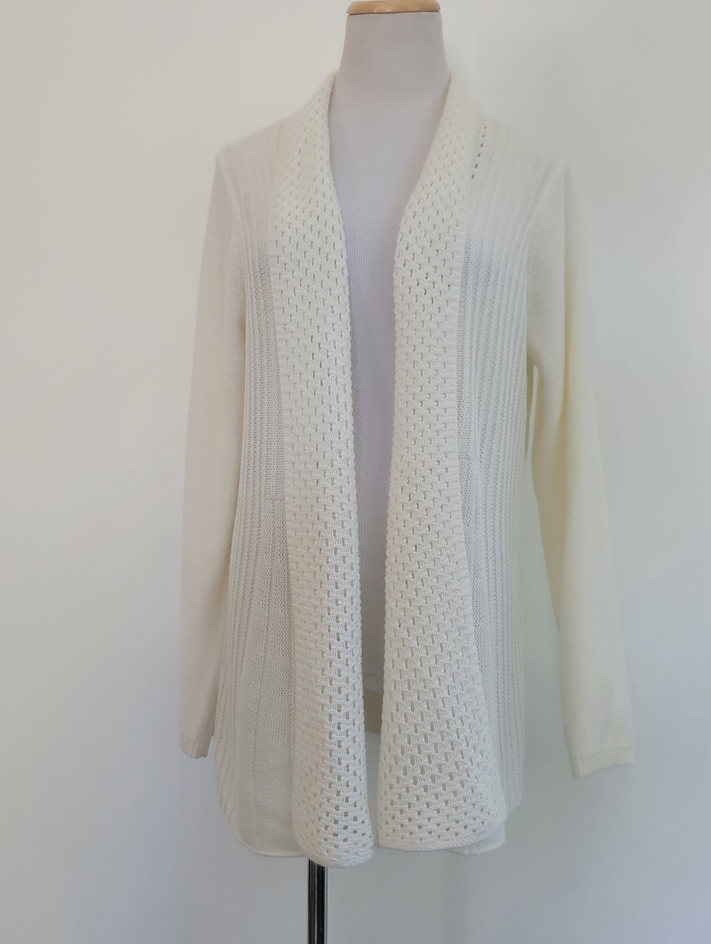 Kim Rogers Cardigan Women's /PL Long Sleeve Open Front Knit Sweater White Cream.